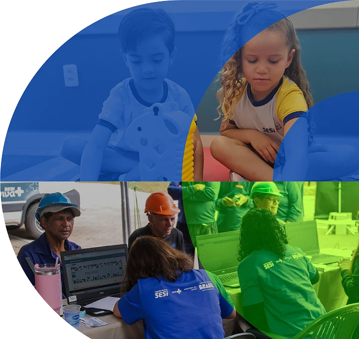 Montagem com três imagens: um jovem sorridente com uniforme do WorldSkills Brasil, uma mulher trabalhando em um laboratório e uma cientista operando um equipamento.